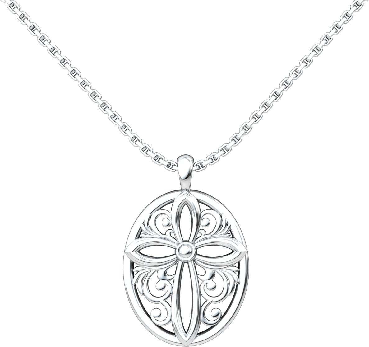 Encircled Cross Sterling Silver Necklace with 18 inch chain