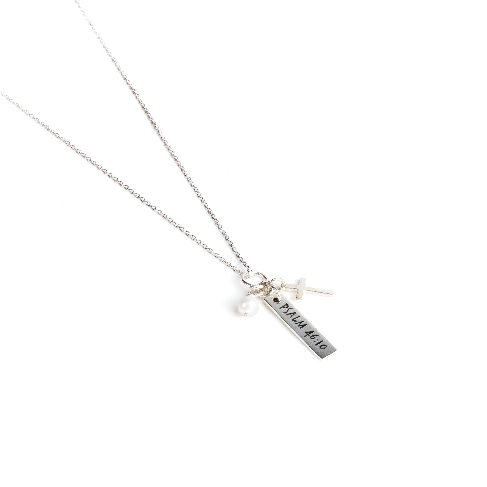 Be Still and Know, Sterling Silver Scripture Cross Necklace