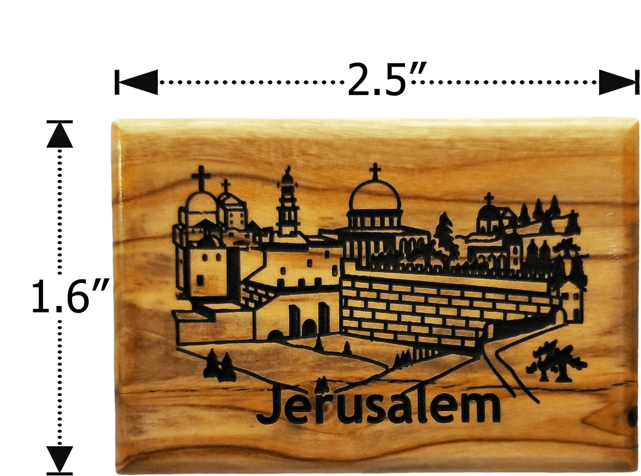 Holy Land Olive Wood Magnet - Jerusalem City Horizontal - Logos Trading Post, Christian Gift