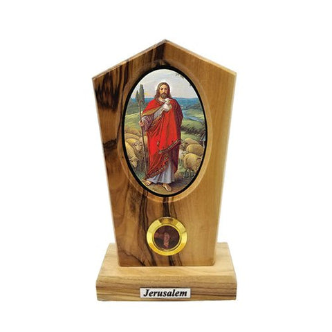 Jesus the Good Shepherd Olive Wood Icon Plaque