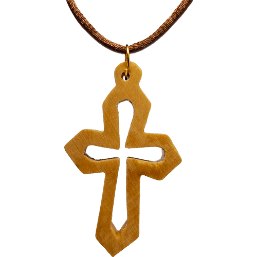 Olive Wood Cross Cutout Necklace with Pointed Edges