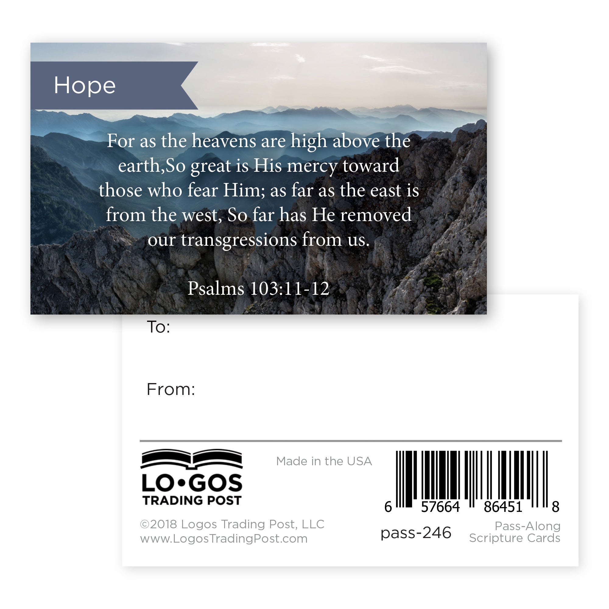 Pass Along Scripture Cards, Hope, Psalms 103:11-12, Pack 25