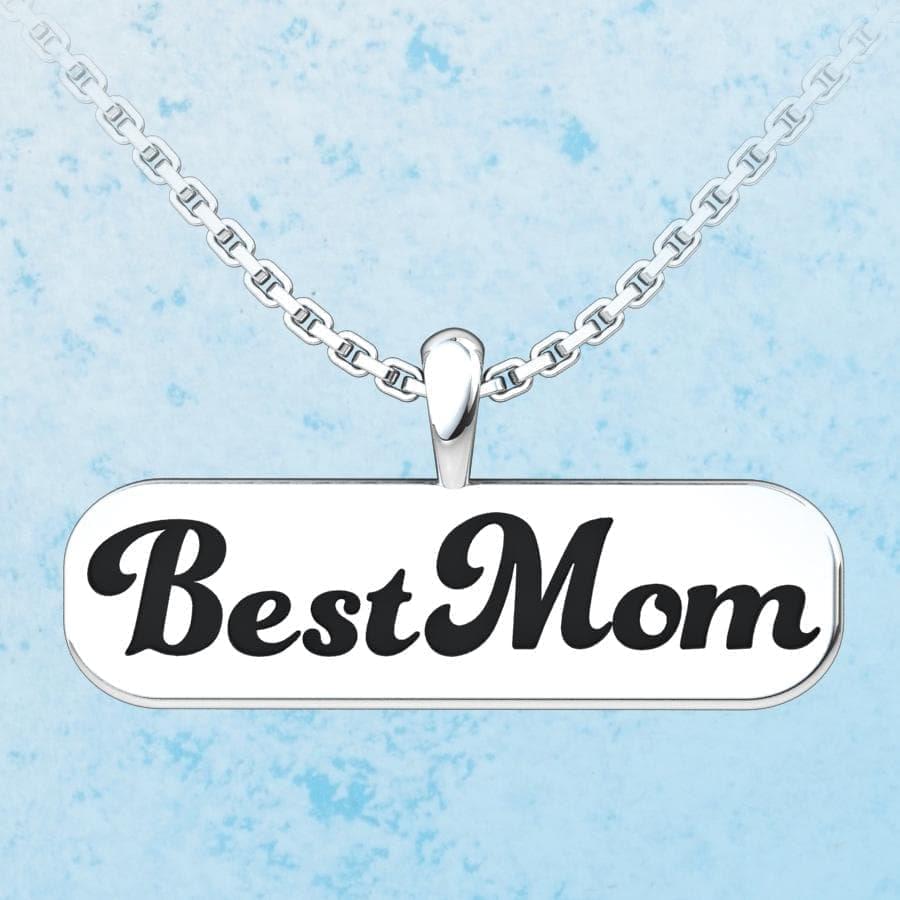 Best Mom Sterling Silver Pendant with a blue background