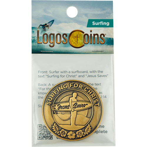 Surfing for Christ Antique Gold Plated Challenge Coin
