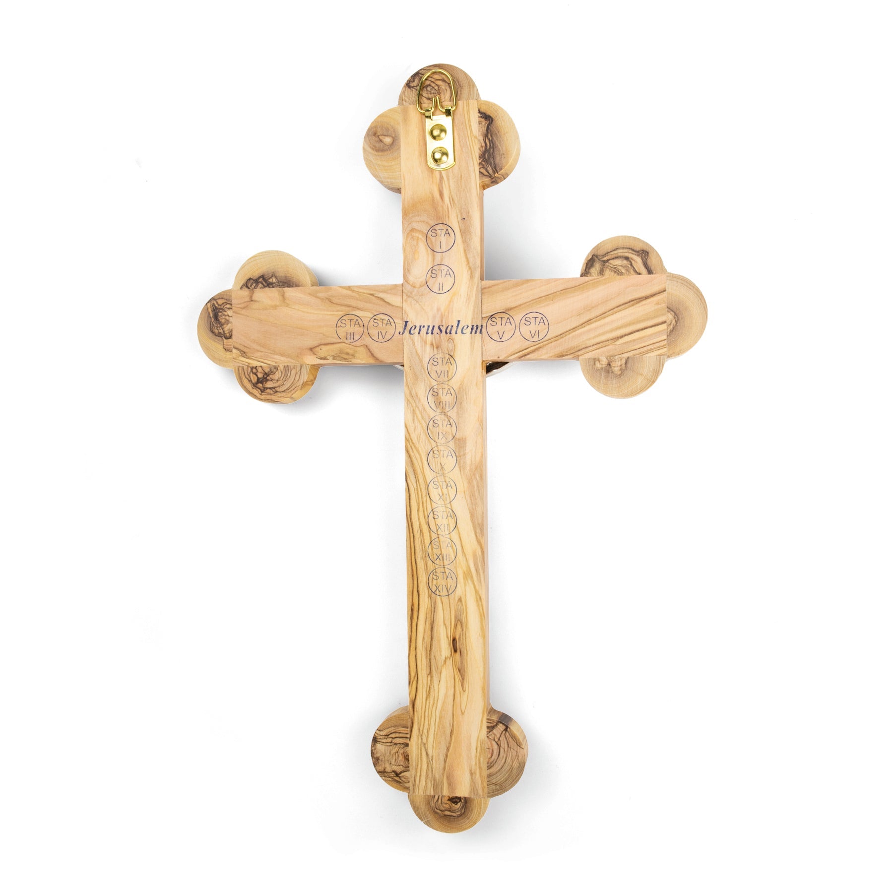 15" Olive Wood & Mother of Pearl Crucifix Wall Cross with Holy Land Elements