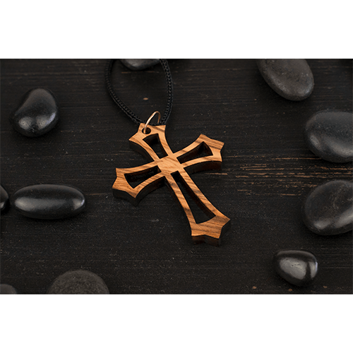 Trefoil Openwork Cross, Olive Wood Necklace