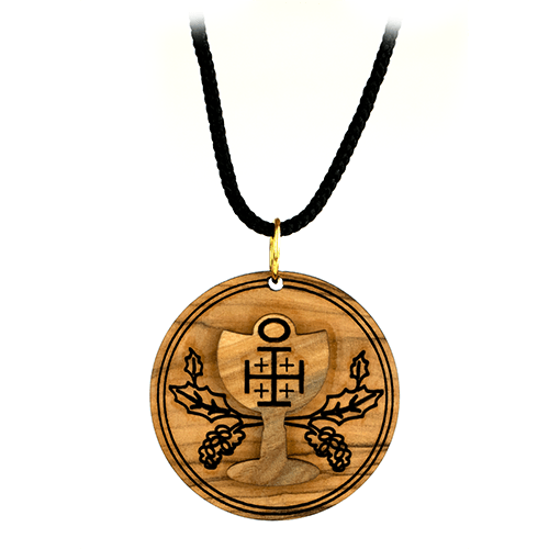 Jerusalem Cross & Communion Chalice Olive Wood Necklace