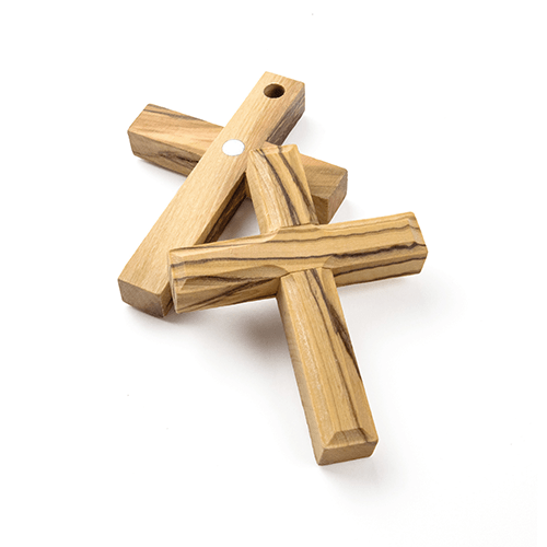 Set of 6 Olive Wood Cross Magnets with Hanging Holes