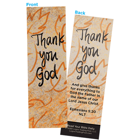 Children and Youth Bookmark, Thanksgiving, Thank You God, Ephesians 5:20, Pack of 25, Handouts for Classroom, Sunday School, and Bible Study