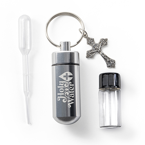 Catholic Holy Water Bottle Keychain Kit - Silver