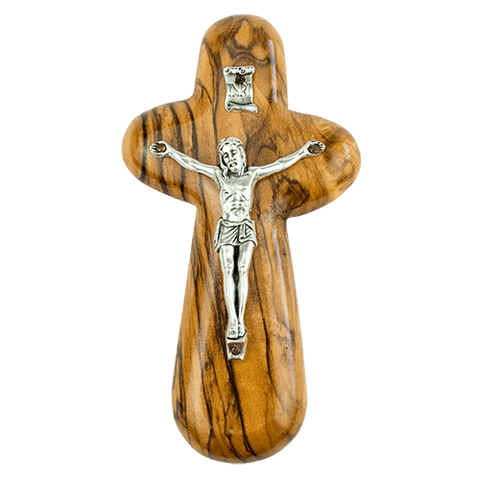 Olive Wood Comfort Cross with Crucifix, Pocket Prayer Token from Israel