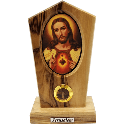 Sacred Heart of Jesus Icon Olive Wood Stand