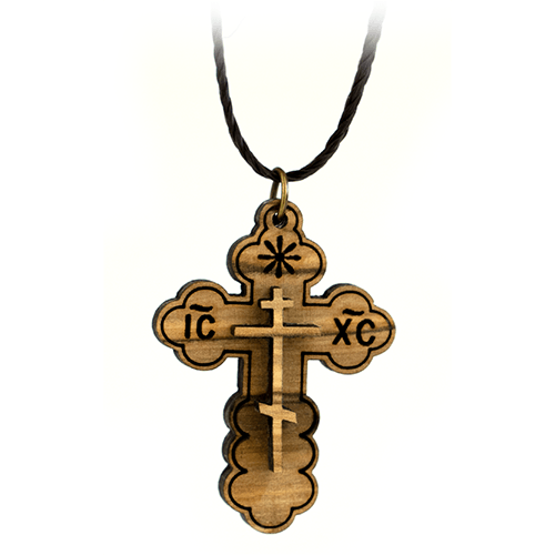 Orthodox Eastern St Andrew Cross, Olive Wood Necklace