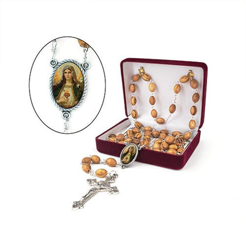 Sacred Heart of Mary (White) Olive Wood Rosary