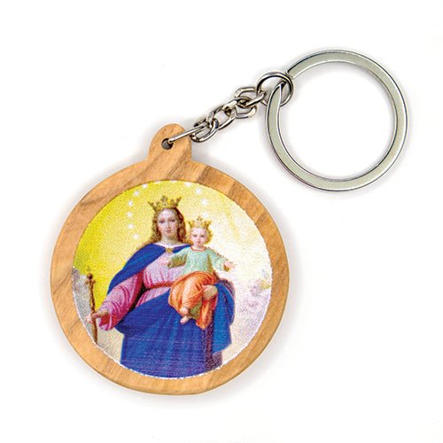 Mary Help of Christians, Olive Wood Catholic Keychain