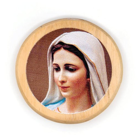 Virgin Mary Medjugorje Olive Wood Icon Magnet