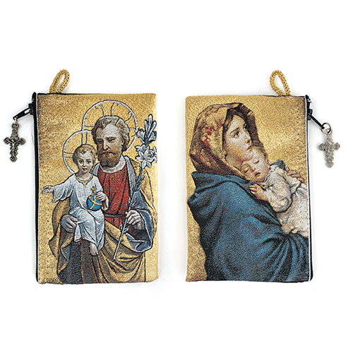 Woven Tapestry Rosary Pouch, Jewelry & Coin Purse - Saint Joseph and Baby Jesus & Madonna and Child