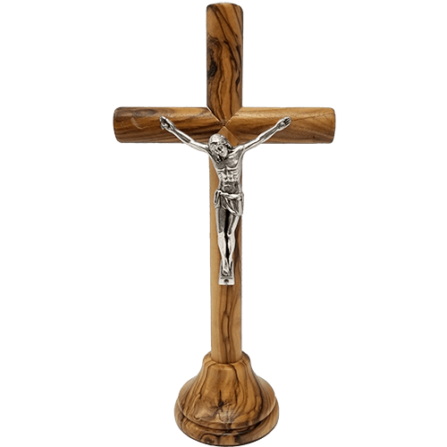 7" Olive Wood Standing Cross and Crucifix