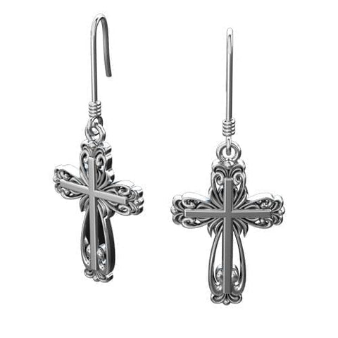 Logos Jewelry - Elegant Cross, Sterling Silver Earrings - Logos Trading Post, Christian Gift