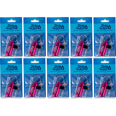 Catholic Holy Water Bottle Keychain Kit - Pink, Bulk Set of 10