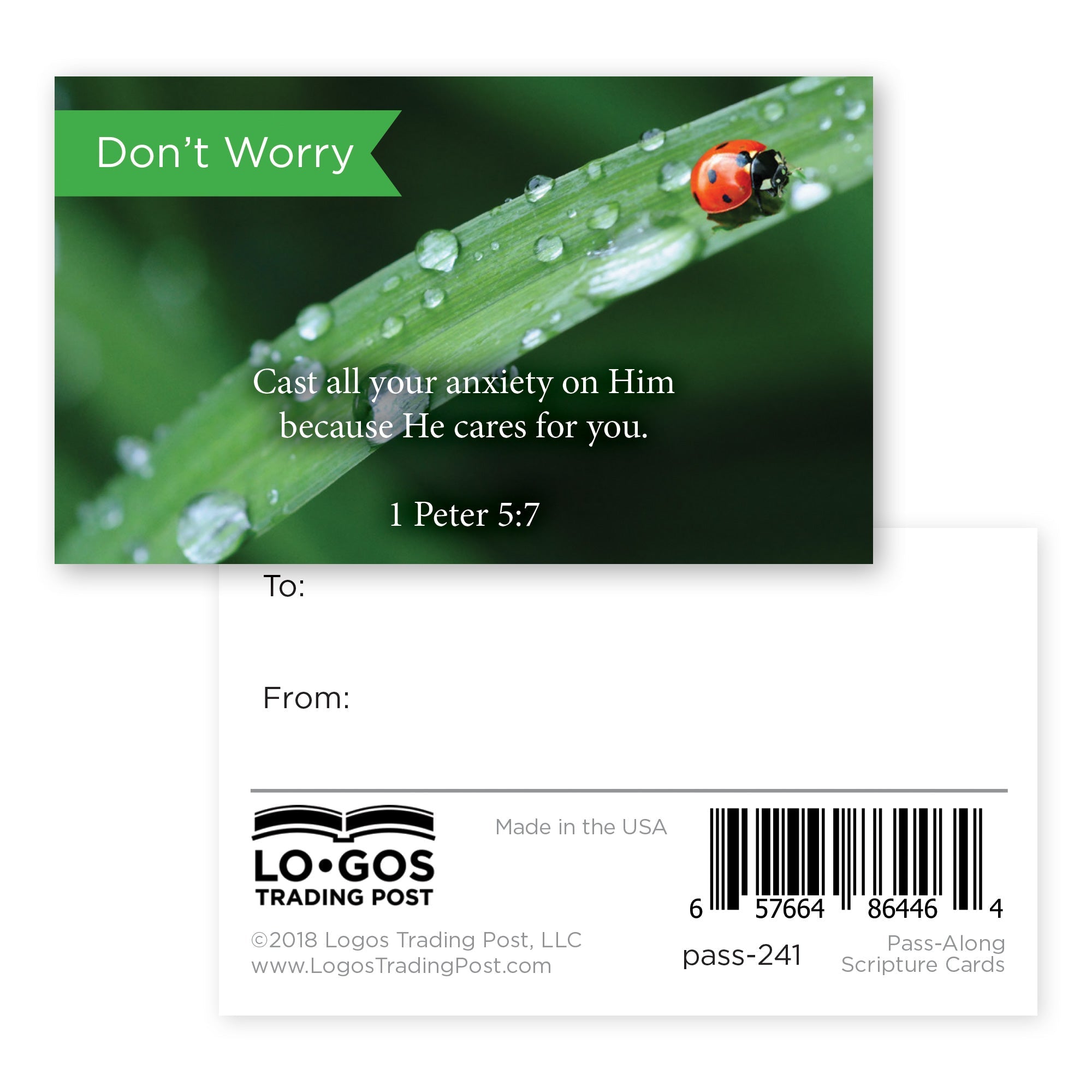 Pass Along Scripture Cards, Don't Worry, 1 Peter 5:7, Pack 25