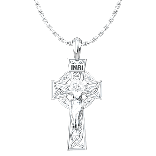 Celtic Cross and Crucifix Sterling Silver Pendant and 18 Inch Chain