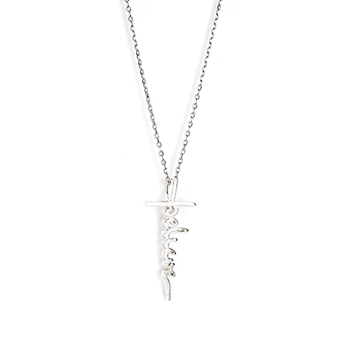 Believe Cross Necklace, Words of Life Sterling Silver Pendant Necklace