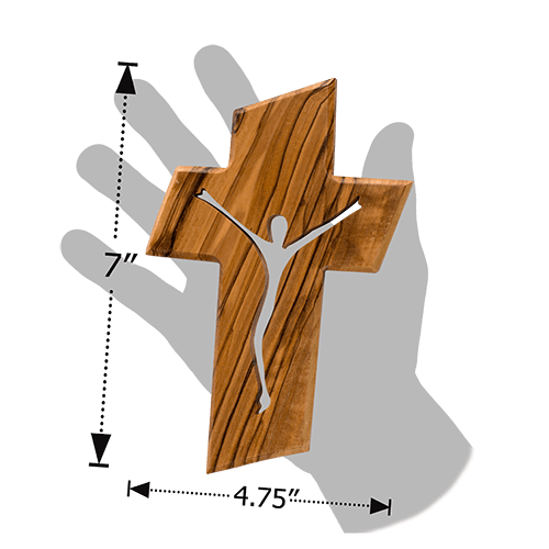 Jesus Cross, Olive Wood Hanging Wall Cross, Jesus Silhouette,  Wooden Wall Cross Décor, Gifts from Holy Land of Israel dimensions