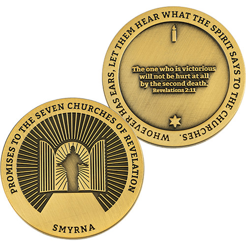 Smyrna, Seven Churches of Revelation Antique Gold Plated Challenge Coin Antique Gold Plated Prayer Gift