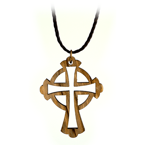 Open Celtic Cross with Ring, Olive Wood Necklace
