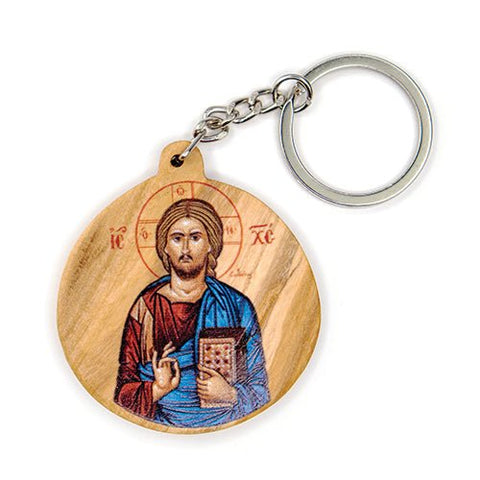 Jesus King of the Universe (Byzantine), Olive Wood Catholic Keychain