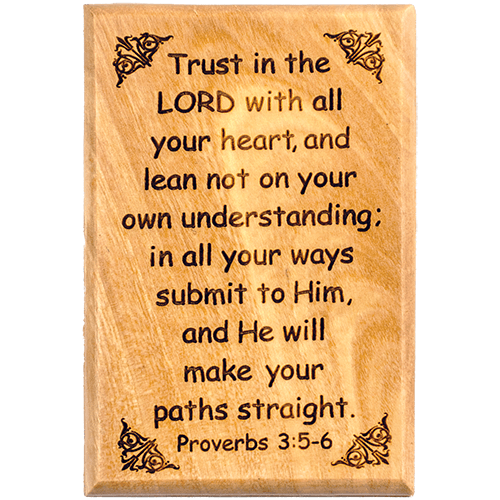 Bible Verse Fridge Magnets, Trust in the Lord - Proverbs 3:5-6, 1.6" x 2.5" Olive Wood Religious Motivational Faith Magnets from Bethlehem, Home, Kitchen, & Office, Inspirational Scripture Décor front