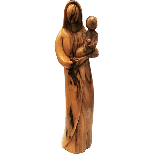 Holy Land Olive Wood Statue - Virgin Mary with Child front view