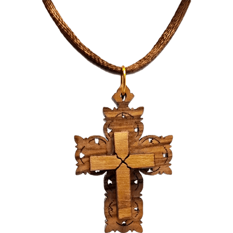 Olivewood Holding Cross Necklace 3cm - The Christian Shop