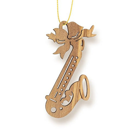 Saxophone Christmas Ornament, Holy Land Olive Wood