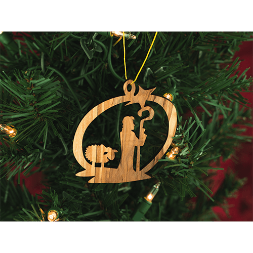 Shepherd & Sheep Olive Wood Christmas Ornament from Israel, Made in the Holy Land of Bethlehem
