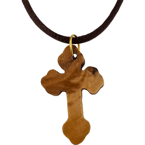 Olive Wood Flat Greek Orthodox Cross Necklace