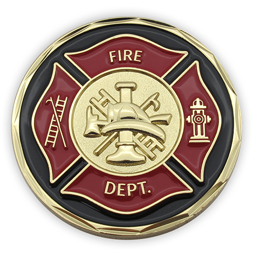 Front: firefighter shield and seal