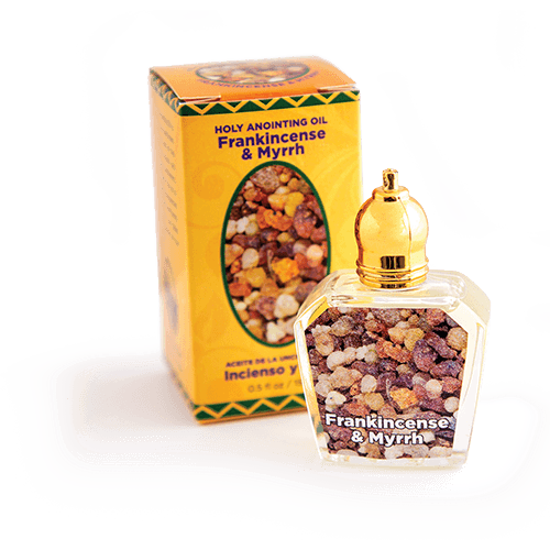 bottle of frankincense and myrrh anointing oil with box