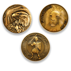 Front of Assortment 1 - Value Variety Pack of 3 Antique Gold Plated Christian Challenge Coins
