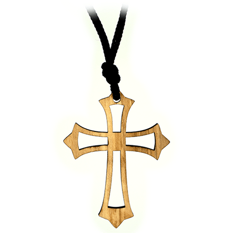 Trefoil Openwork Cross, Olive Wood Necklace