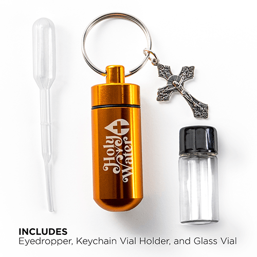 Catholic Holy Water Bottle Keychain Kit - Gold