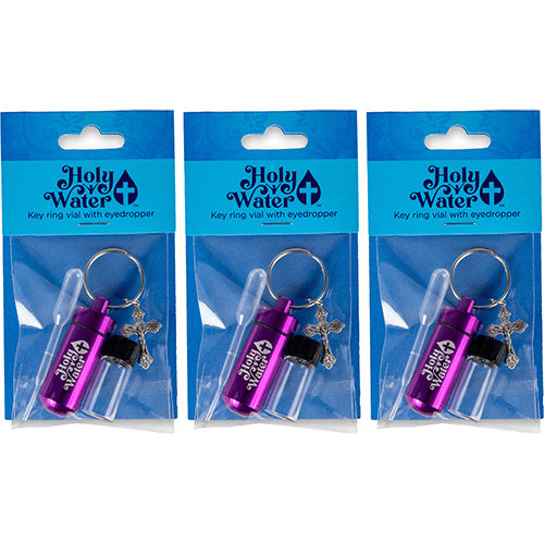 Catholic Holy Water Bottle Keychain Kit - Purple, Bulk Set of 3