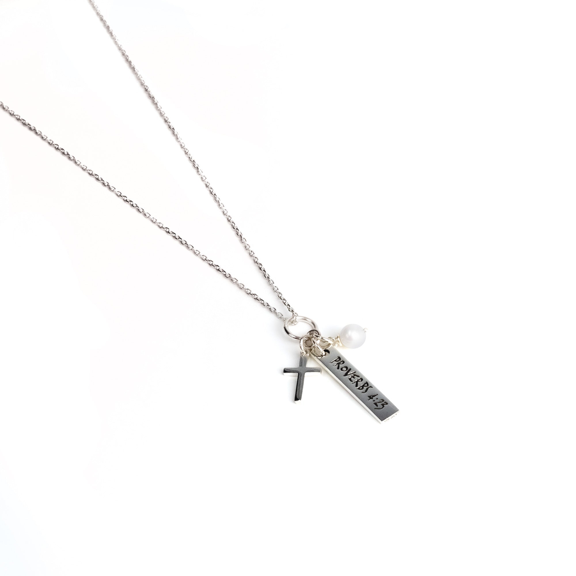 Guard Your Heart, Sterling Silver Scripture Cross Necklace