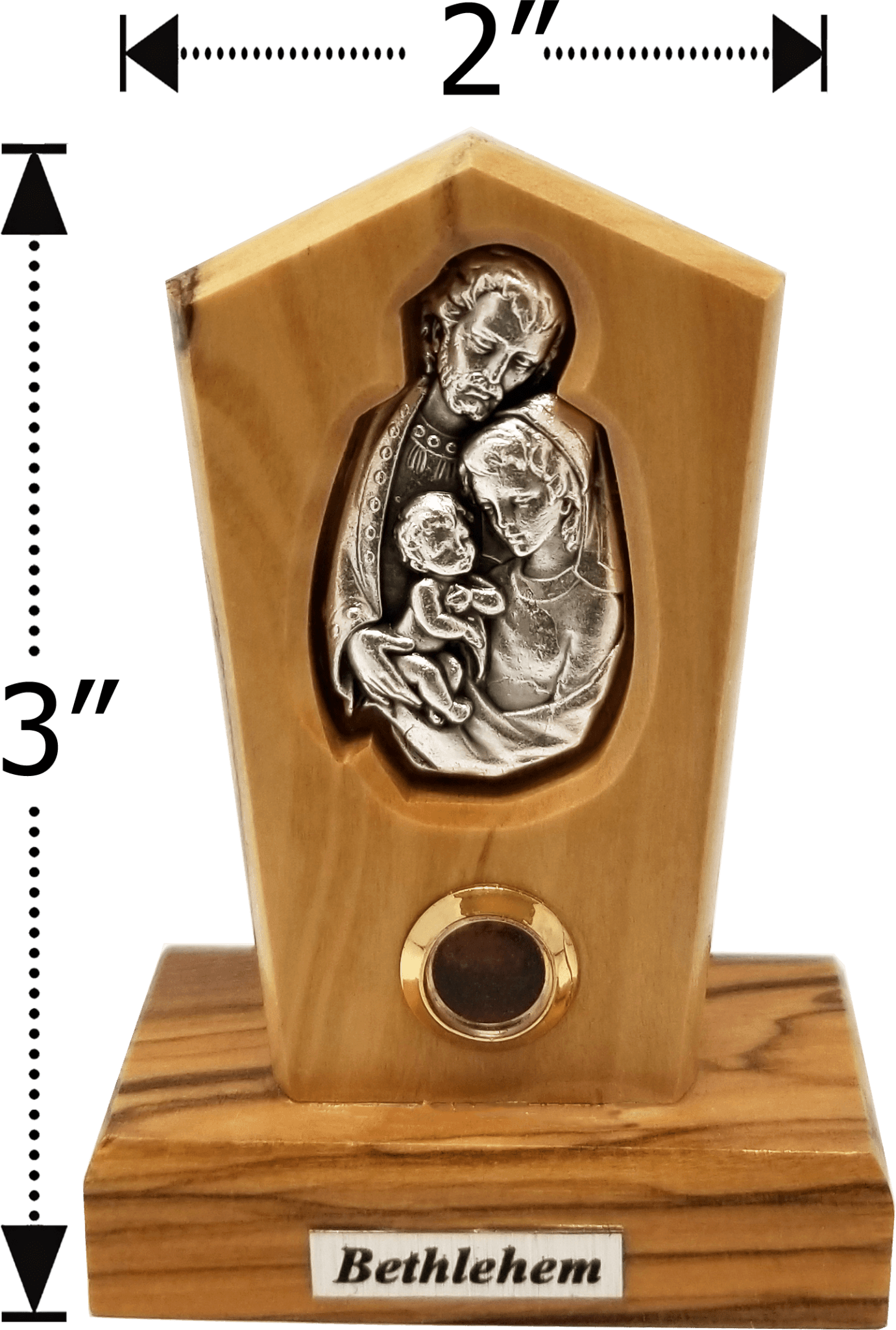 Holy Family Silver Plated Icon Olive Wood Stand - Small dimensions