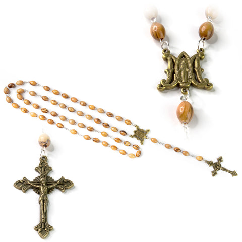 Miraculous Medal Olive Wood Rosary - Bronze