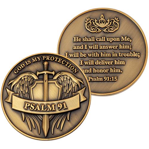 Psalms 91 - God is My Protection Challenge Coin