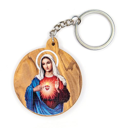 Virgin Mary Immaculate Heart, Olive Wood Catholic Keychain