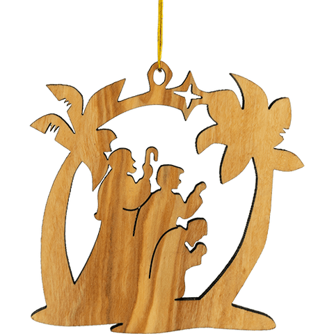 Shepherds & Palm Trees Olive Wood Christmas Ornament from Israel, Made in the Holy Land of Bethlehem