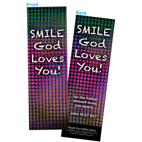 Children and Youth Bookmark, Smile God Loves You, John 16:27, Pack of 25, Handouts for Classroom, Sunday School, and Bible Study